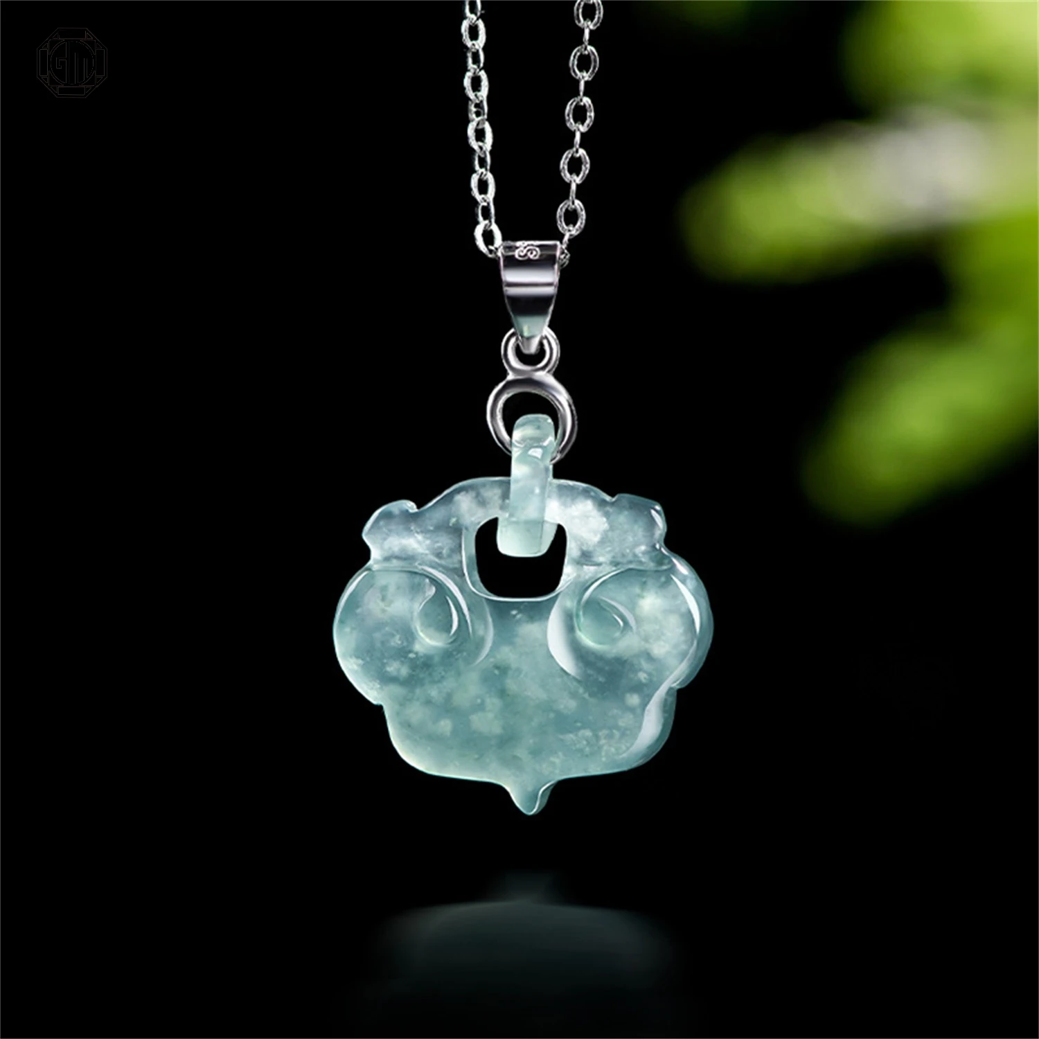 

Natural Type A Jadeite Blue Water Ruyi Lock Pendant 925 Silver Setting Icy Type Flower Style for Women Jade Hanging Necklace