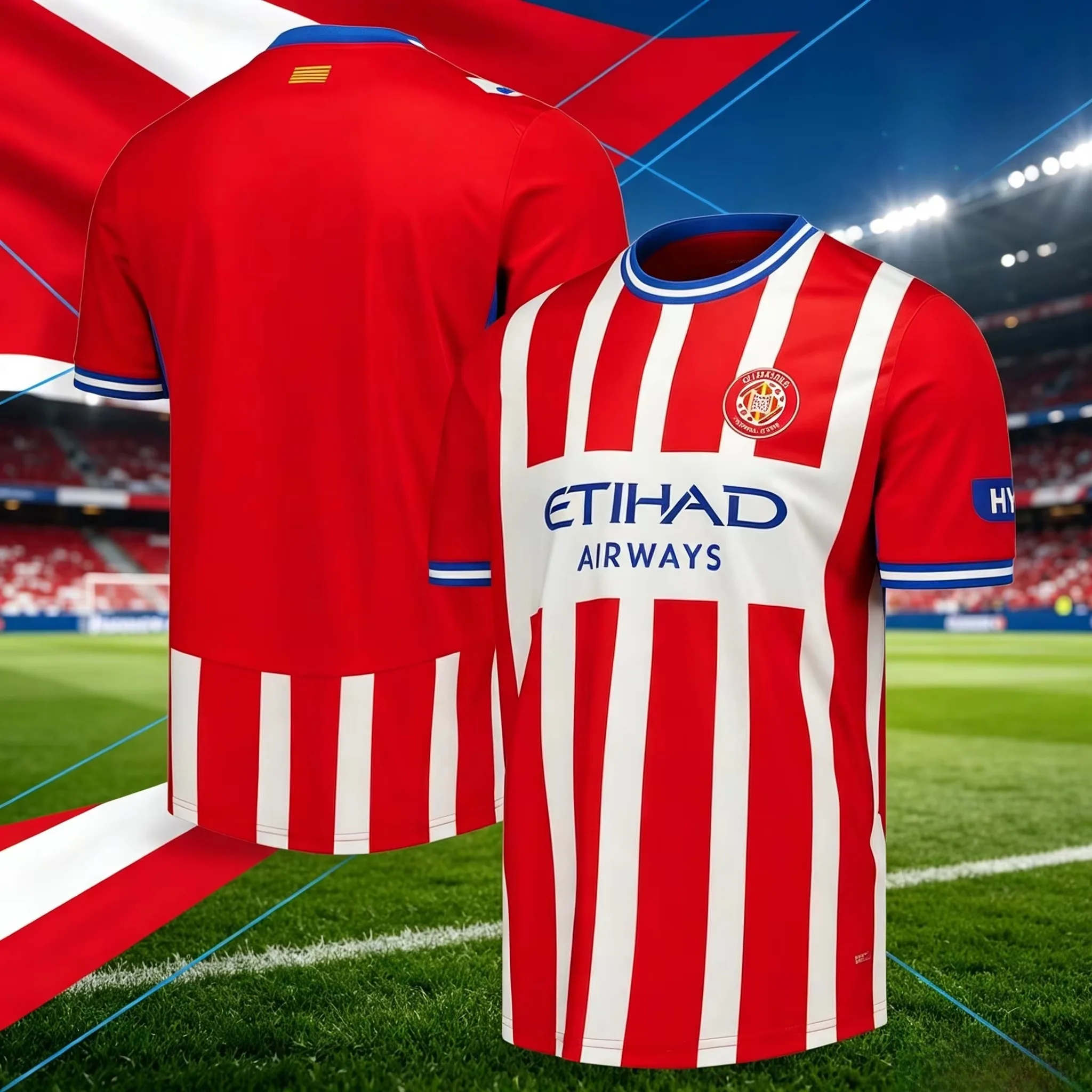 Girona FC 2026/27 Home Men's Soccer Jersey, Red White Striped Short Sleeve Football Shirt, Breathable Fan Sports Uniform for
