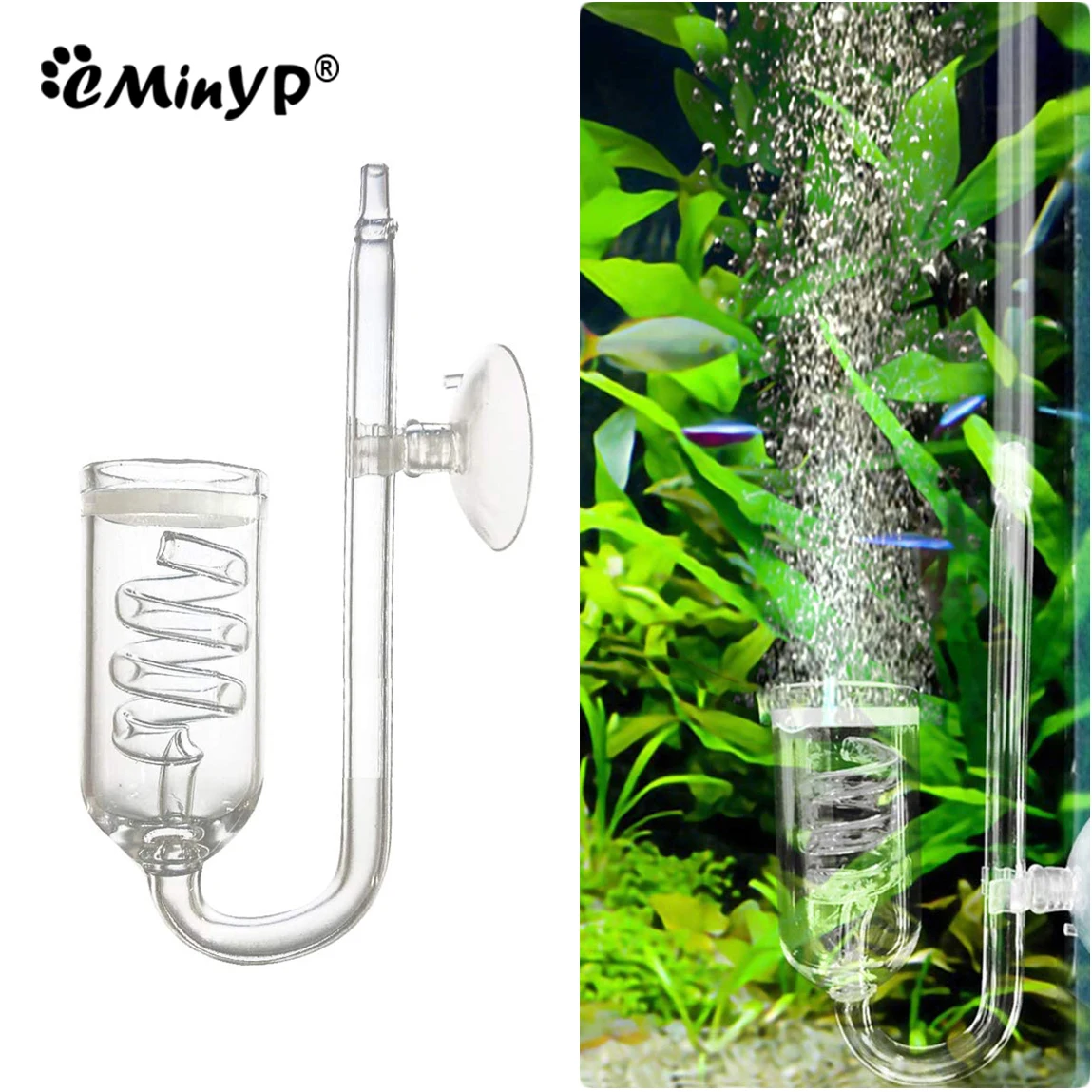 Difusor de CO2 para acuario, cristal en espiral, atomizador de dióxido de carbono con ventosa, accesorios para pecera plantada
