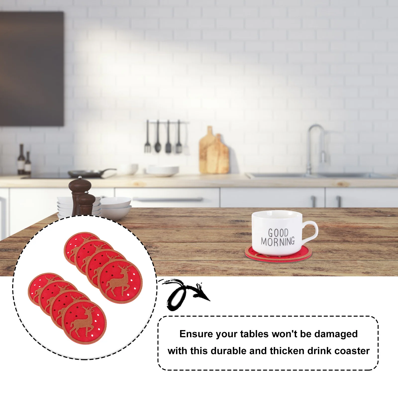 

10 Pcs Cute Coasters Christmas Decorations Cup Round Felt Fabric Table Placemat Themed