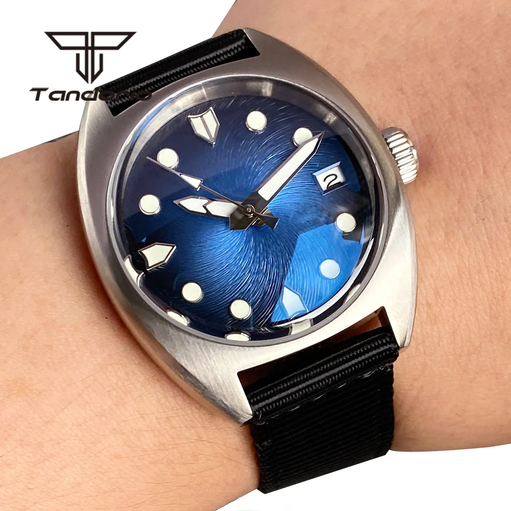 Tandorio NH35A 36mm Double Domed AR Sapphire 20Bar Dive Automatic Watch for Men Lady Sterile Dial Gradient Color Nylon Strap