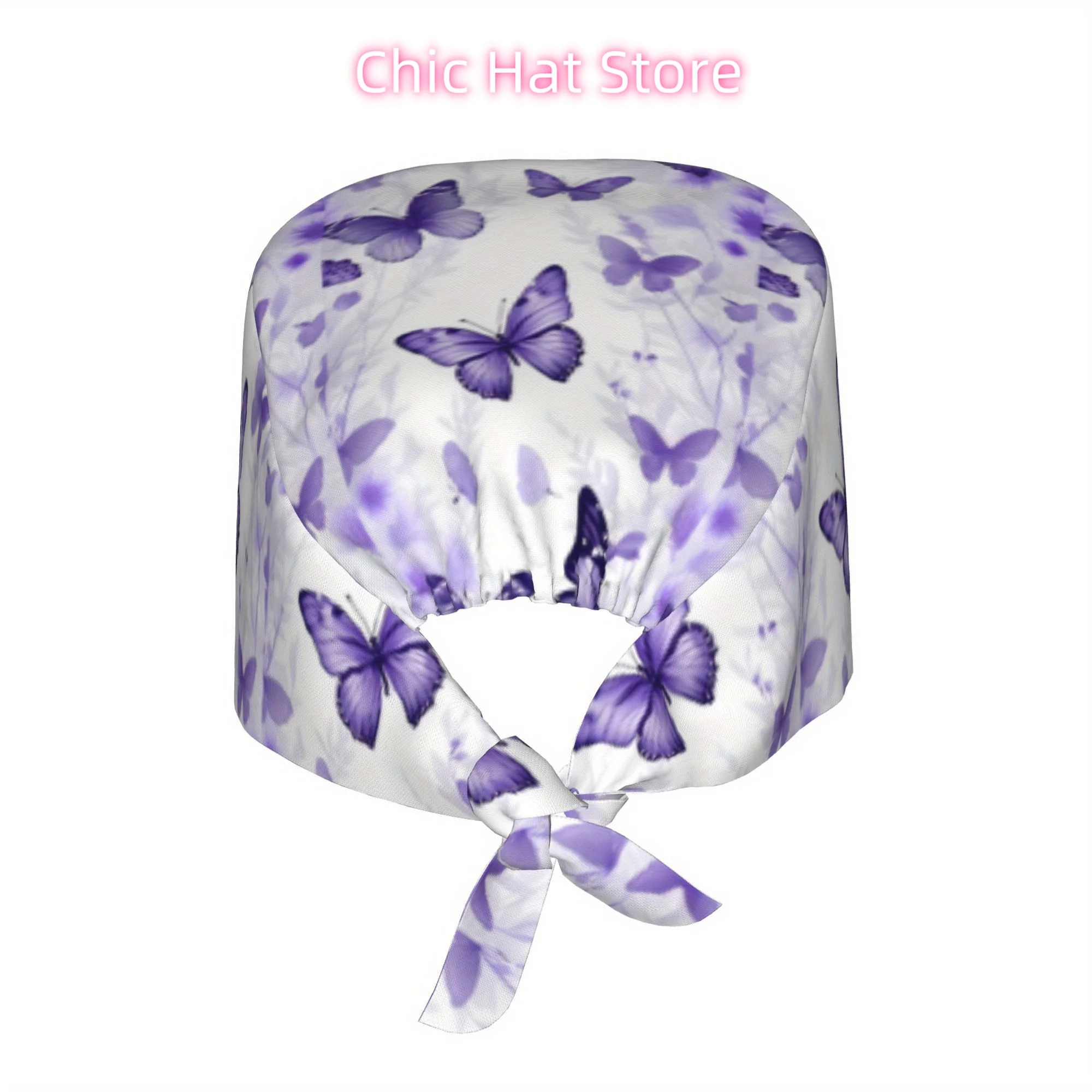 1pc Butterfly Unisex Stylish Printed Work Cap - Lightweight Adjustable Skull Cap Tie-Back Nurse Hat, Dustproof Chef & Cooking Ca