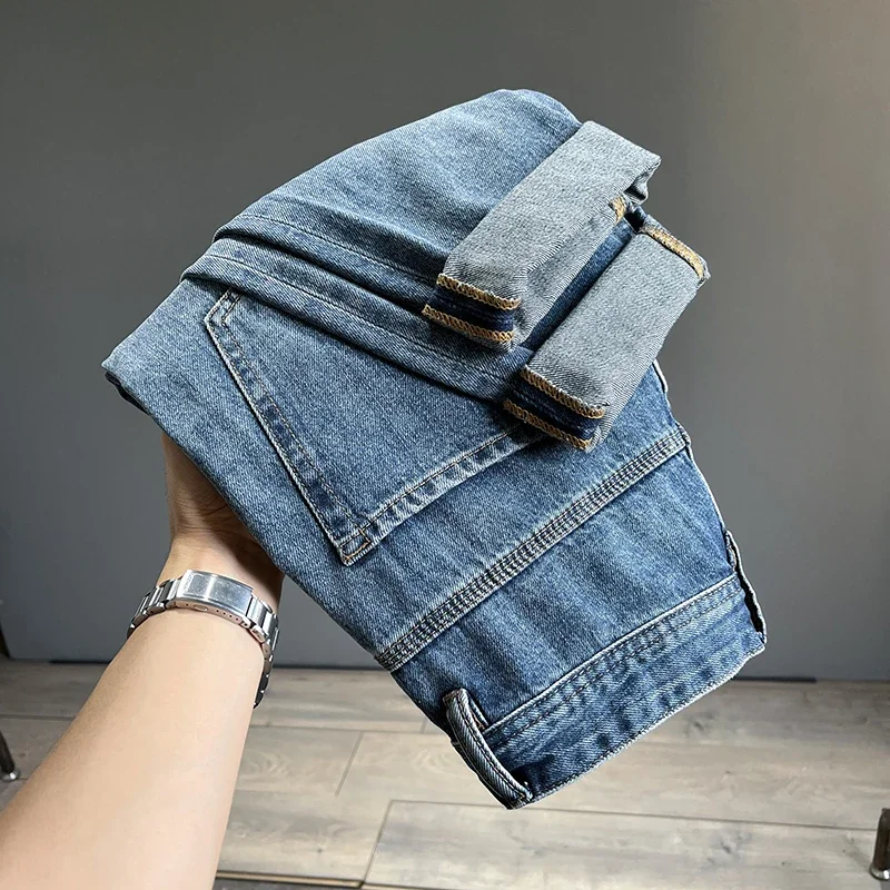 New Frayed Jeans Men Baggy Personality Tapered Casual Pants Streetwear Hip Hop Vintage Blue Denim Trousers Male Trendy Brand