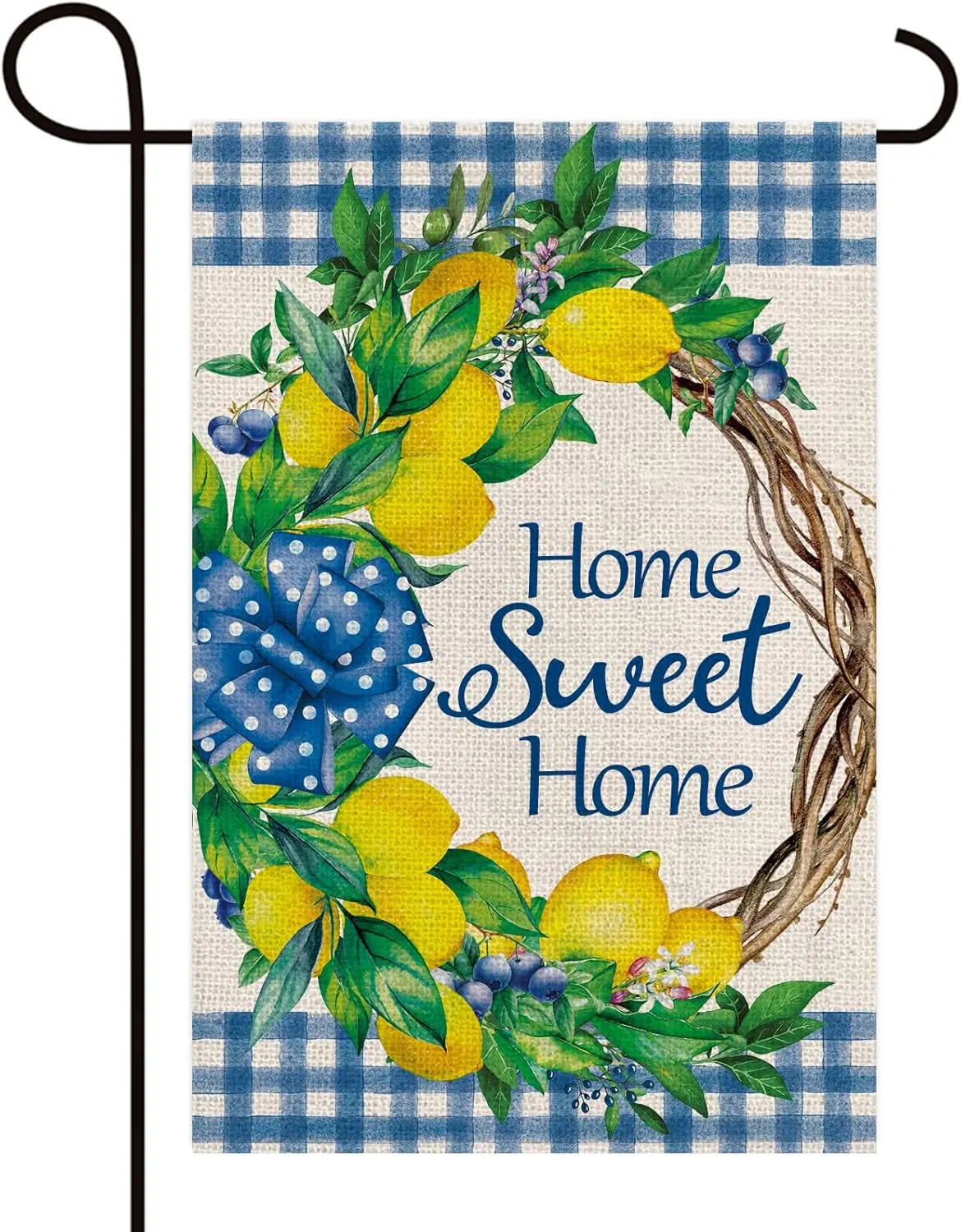 Texupday Home Sweet Home Lemon Fruit Wreath Decoration Double Sided Burlap Garden Flag Buffalo Check Plaid Spring Summer Sea WZZ