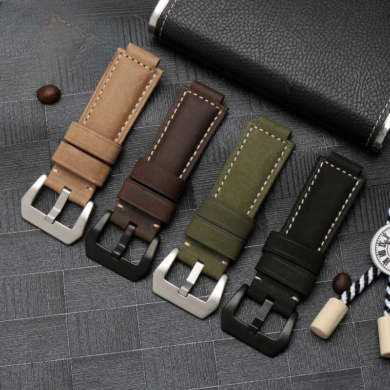 Genuine Leather Watch Strap for Timex Tide T2n720 T2n721 Waterproof Sweat-Proof Raised Mouth Men Accessories 24.16mm Wrist Strap