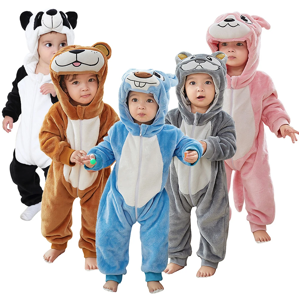 Pyjama Kigurumi à capuche pour bébé, vêtements de nuit pour bébé, grenouillère, dessin animé animal, doux, chaud, hiver, garçons, filles, enfants