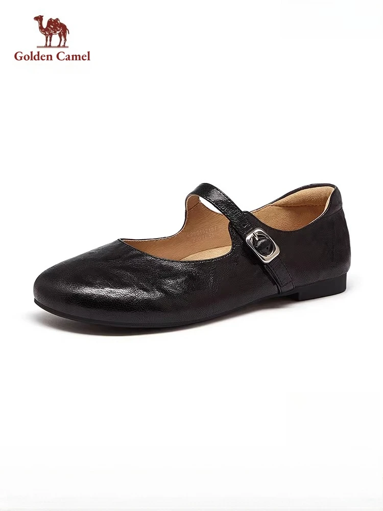 

Golden Camel Women's Luxury Flat Shoes 2026 Spring Retro Round Toe Mary Janes Leather Shoe Fashion Elegant Casual Ballet Shoes