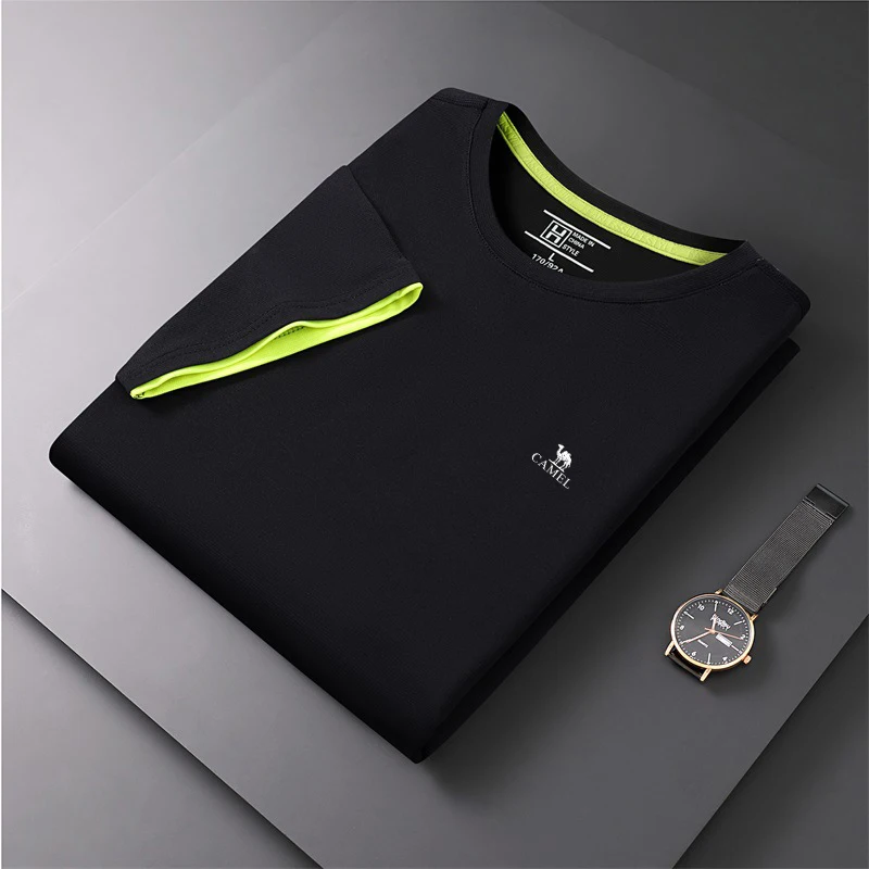 Camel CAMEL High end Brand 2024 New Men\'s Fast Drying Ice Silk T-shirt Polo Shirt Pure Cotton Sports and Leisure Spring/Summer