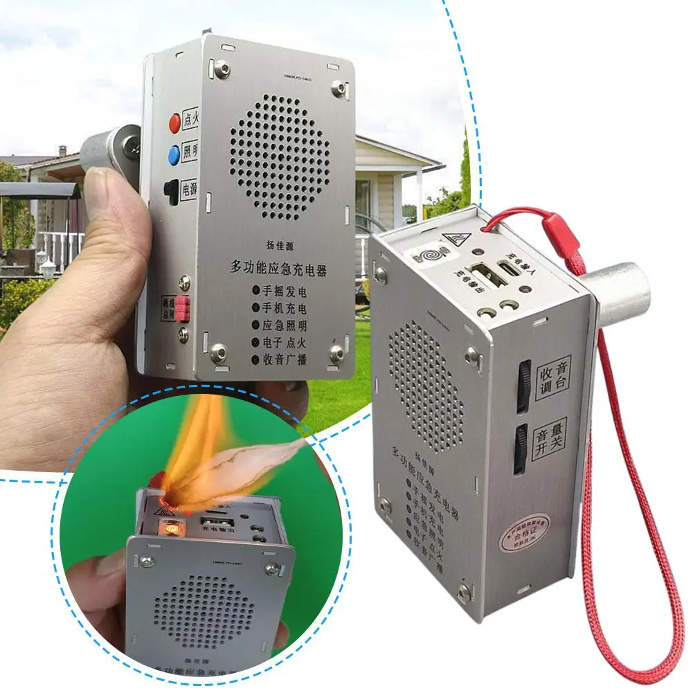 Portable Hand Crank Generator Radio USB Charging Emergency Charger Electronic Igniter Lighting Stress Relief Fidget Toy Outdoor