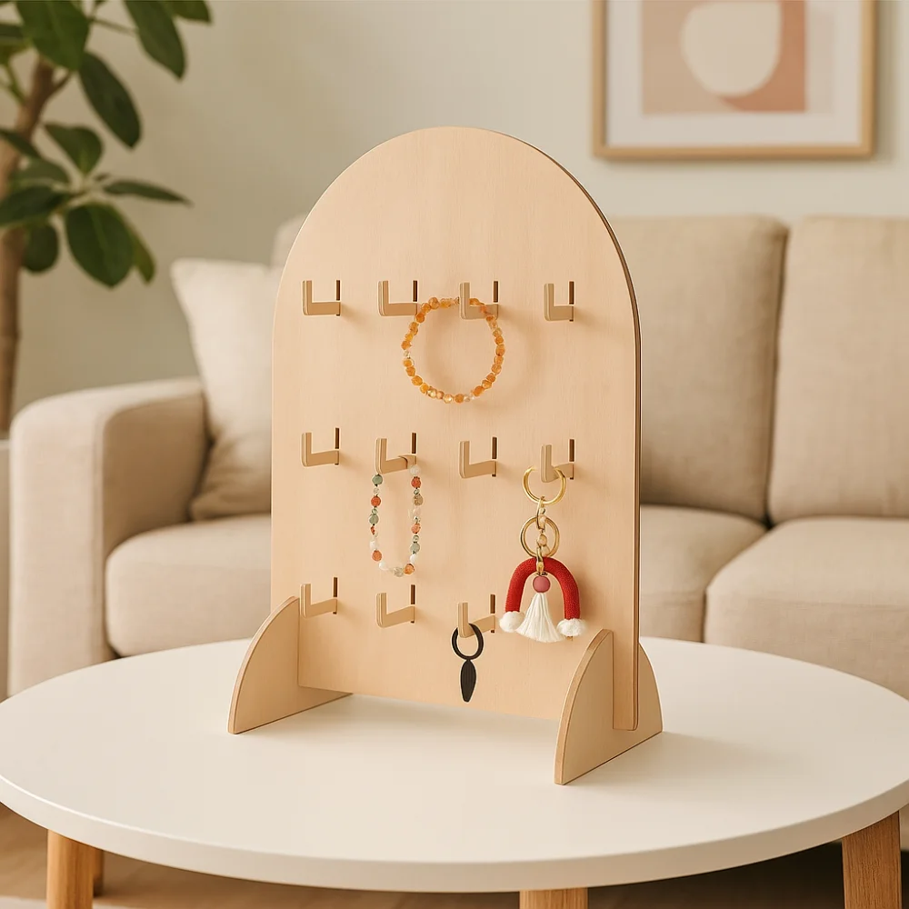 Wooden Earring Display Rack Arch 3 Layers Jewelry Storage Rack Detachable Hook Style Bracelet Organizer Rack Home Organization
