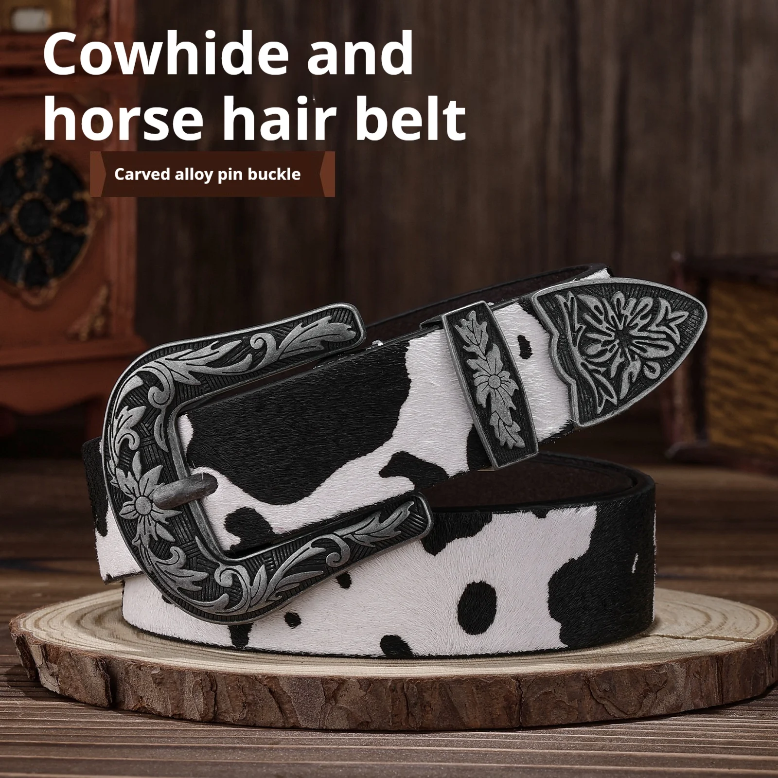 ZHENHAO New horsehair belt for women, a retro and artistic waist belt with alloy pin buckle, is versatile, trendy and high-end