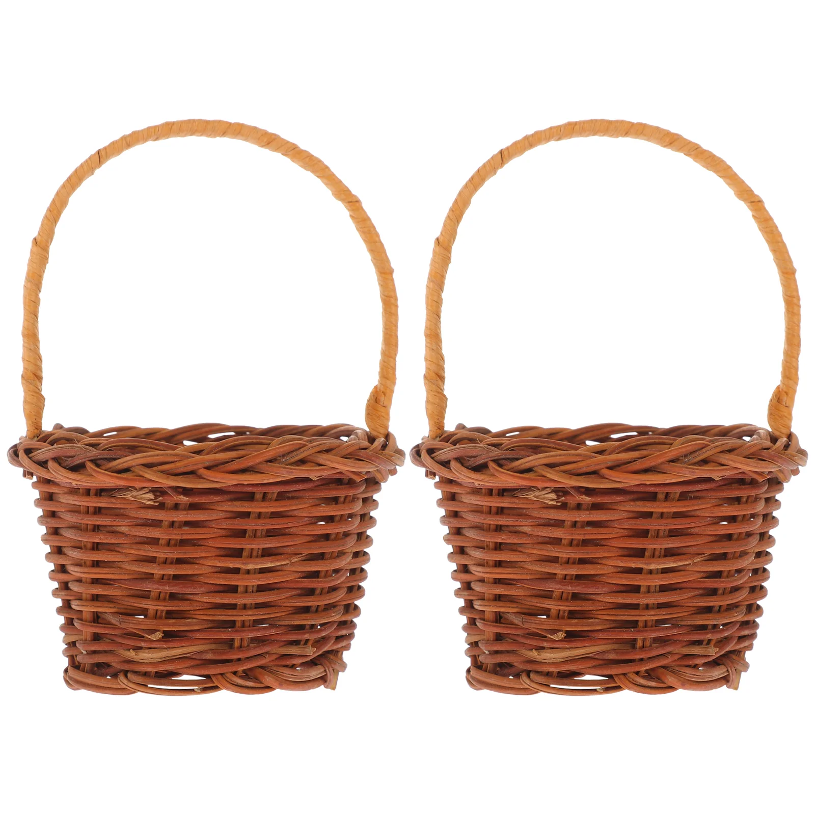 2 Pcs Toy Mini Rattan Hand Basket DIY Model Outdoor Picnic Miniature Flower House Decor Brown Baskets Woven Baby