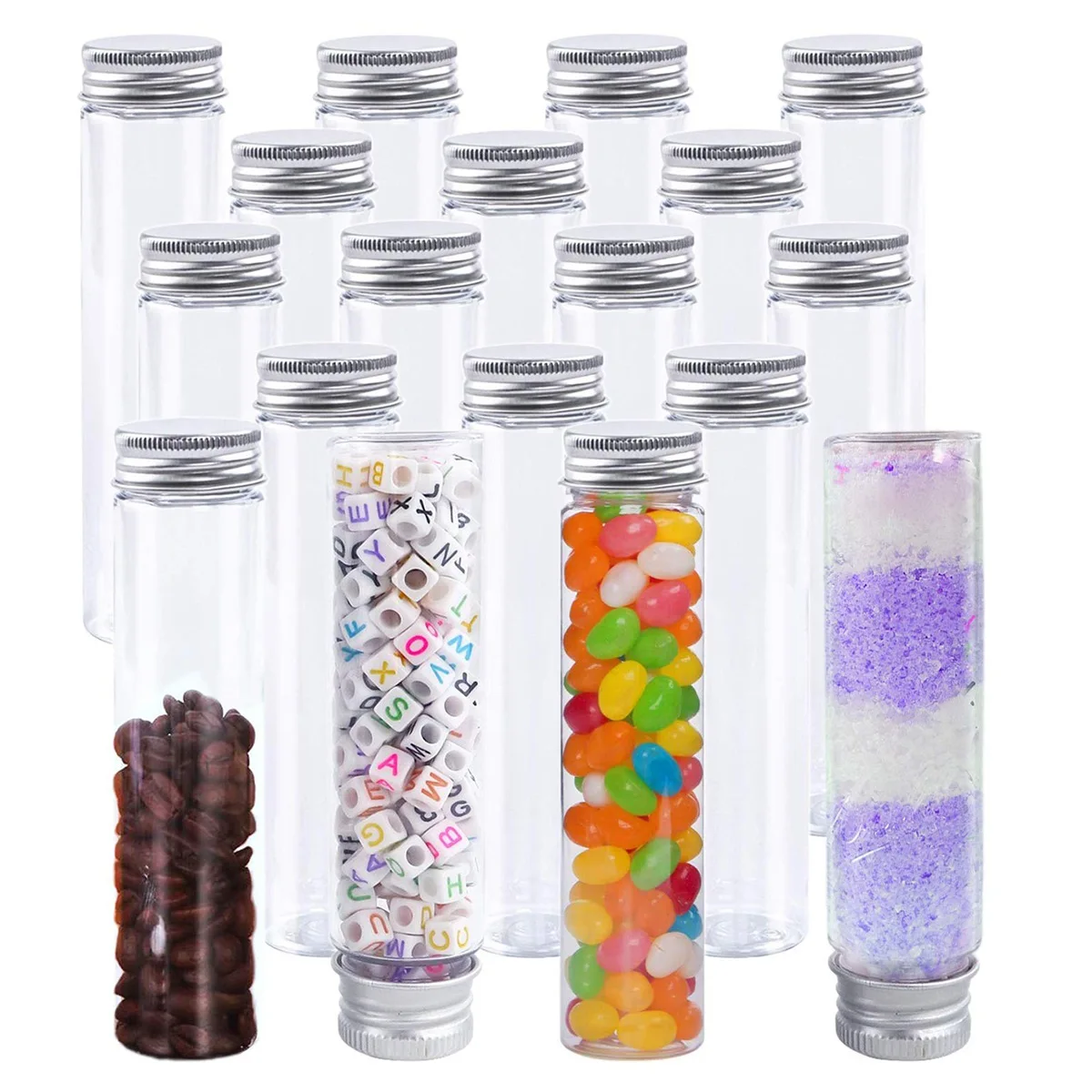AA26P 15Pcs 110Ml Plastic Test Tube,Clear Flat Test Tubes,Plastic Test Tubes with Screw Caps for Candy,Beans,Party Decor