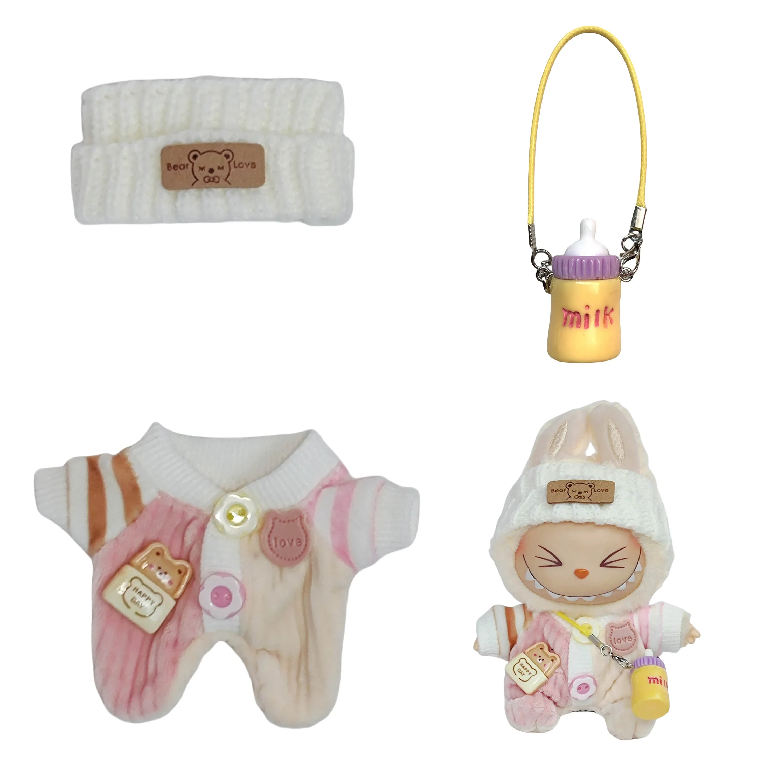 

Одежда для Labubu 1-го и 2-го поколения, брелок для куклы, наряд, виниловая глухая коробка, комплект детской одежды - милый