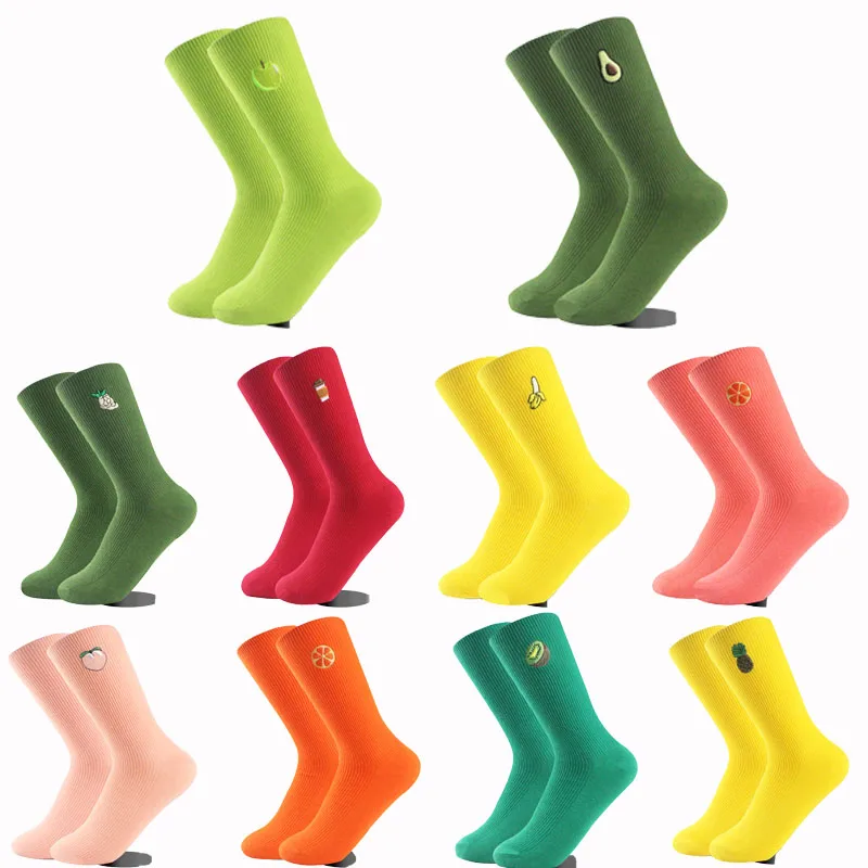 

Европейские размеры 36-40,1/2 пары винтажных осенне-зимних вязаных дышащих носков до середины икры с фруктовой вышивкой унисекс