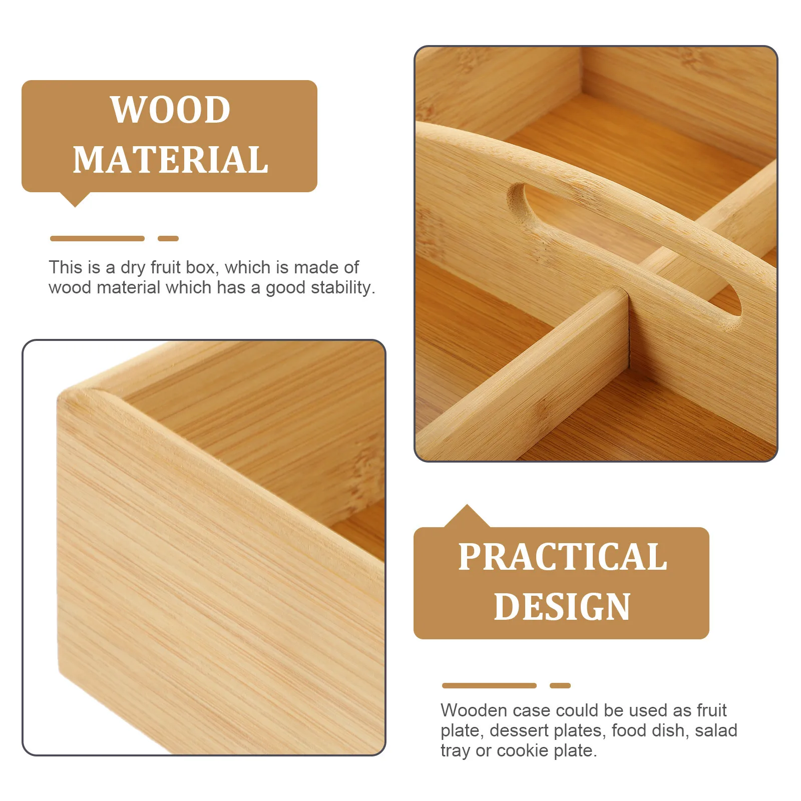 

4-Compartment Wooden Case Dried Fruit Snack Box Elegant Desktop Storage Tray for Home Dry Fruit Case Wood Serving Tray