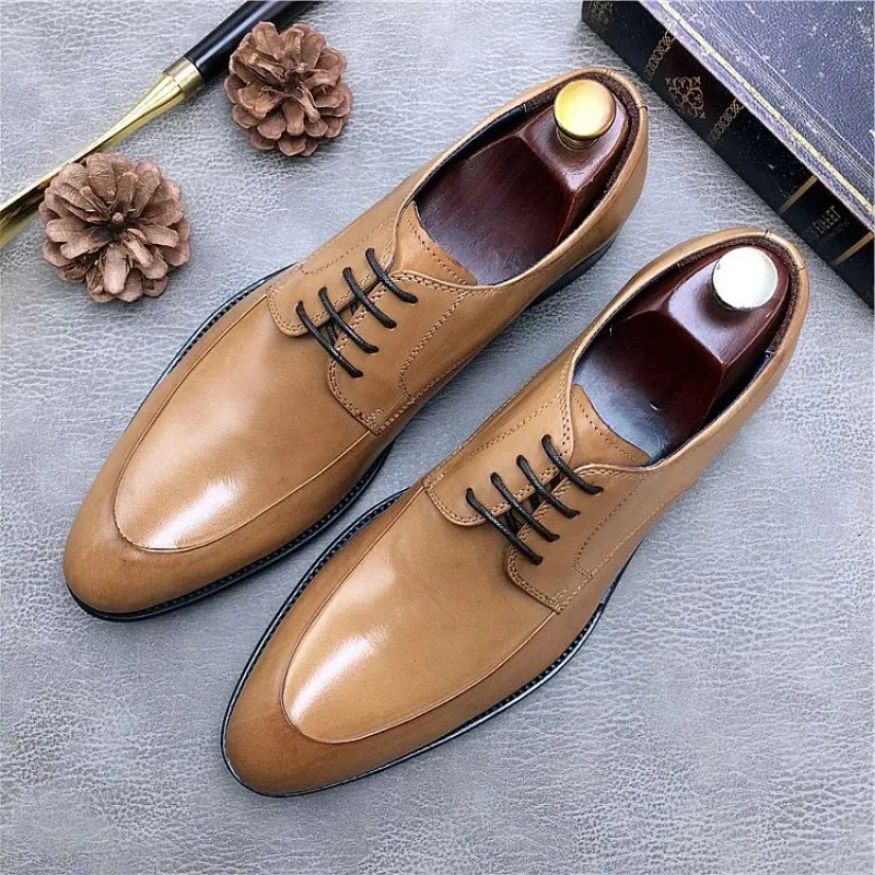 

Leather Business Dress Shoes Men 2023 New Lace-up Casual Work Breathable Cowhide Shoes Tide