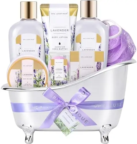 

Lavender Bath Gift Set for Women - 8 Pc Spa Basket for Her, Perfect Birthday & Mother's Day Gift