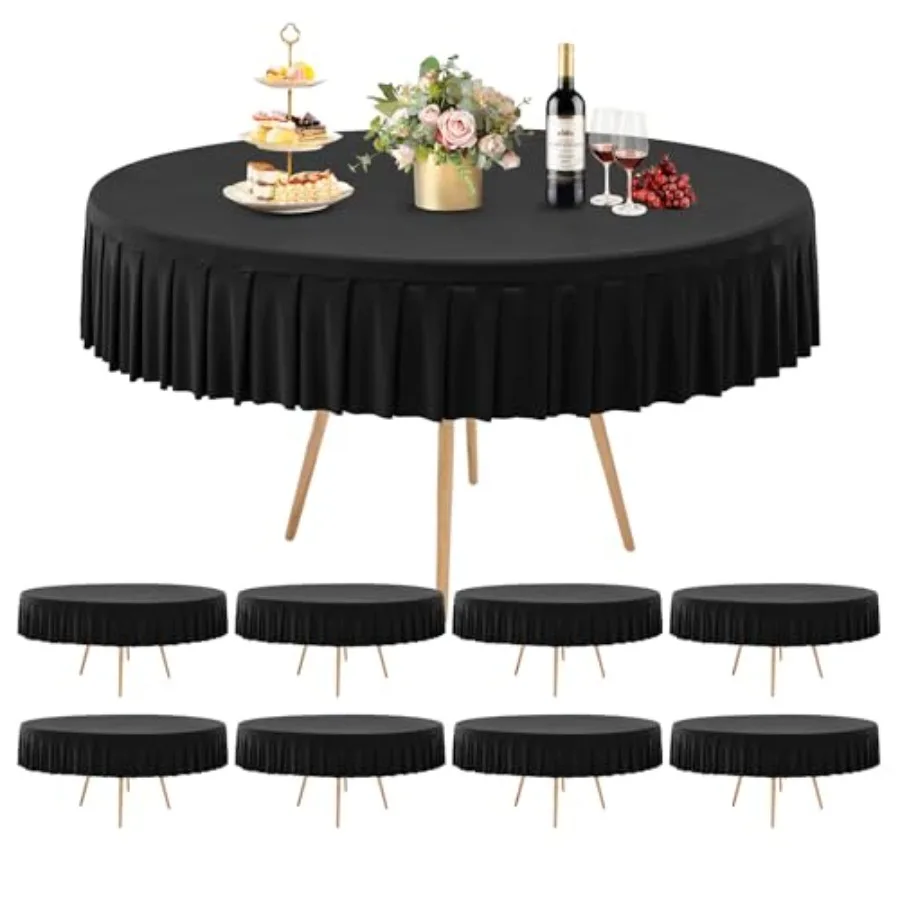 

8 Pack Spandex Round Tablecloths for 60 Inch Tables, Stretchy Fitted 5Feet Cloths, Wrinkle-Free Cover With Skirt for Wedding Pa