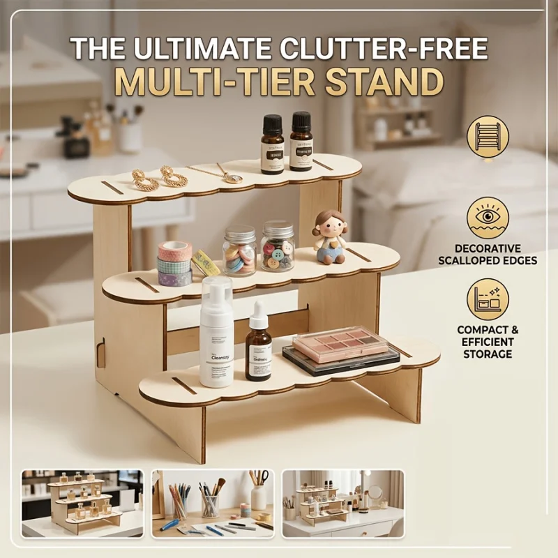 Multi-Tier Wooden Desktop Shelf Home Storage Display Stand Eco-Friendly Desktop Organizer for Office And Home