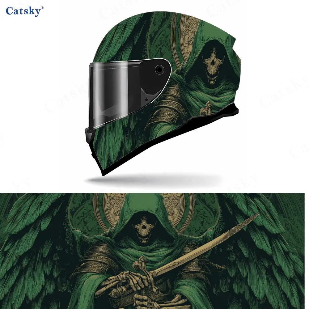 

Gothic Green Winged Reaper Motorcycle Helmet Decal, Waterproof Self-adhesive Helmet Vinyl Wraps Sticker, Cool DIY Graffiti Film,