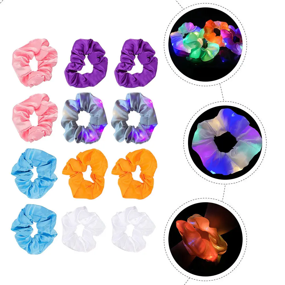 

12 шт. светящихся LED-резинок для волос, модные флуоресцентные резинки для волос, мягкие удобные эластичные резинки для волос для женщин и детей, подарки для вечеринок