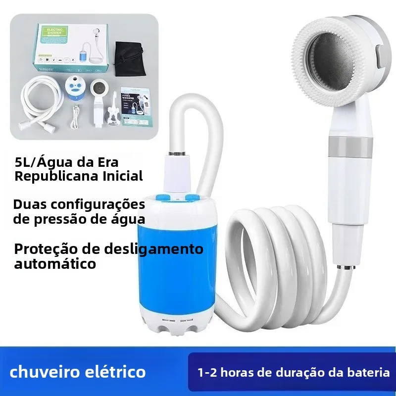 Chuveiro portátil para camping sem necessidade de eletricidade, bomba de chuveiro para camping ao ar livre, bomba de chuveiro elétrica recarregável com display digital inteligente.