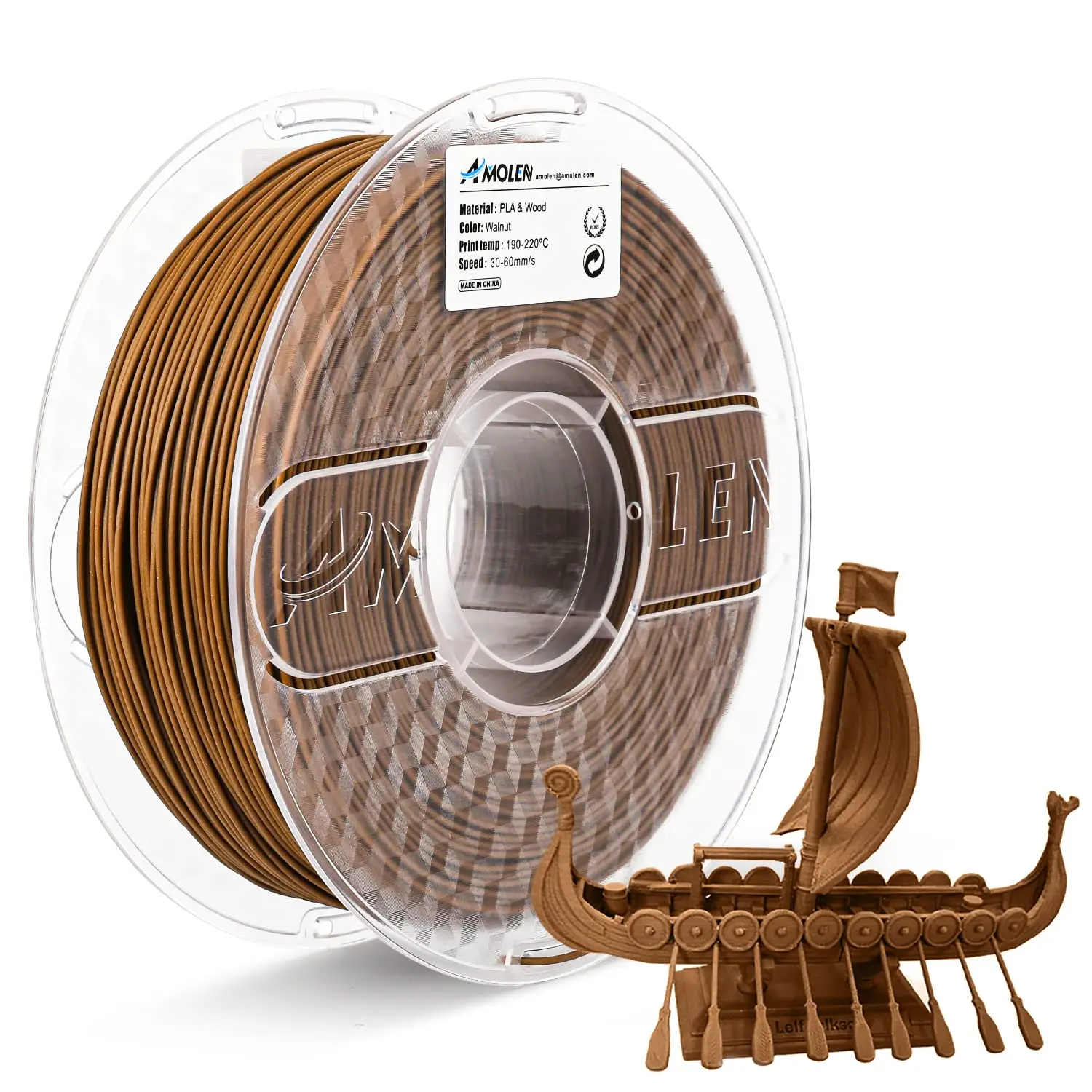 

Dark Walnut Wood PLA 3D Printer Filament, 1.75mm +/-0.02mm, Real Wood Fiber Texture, 1KG