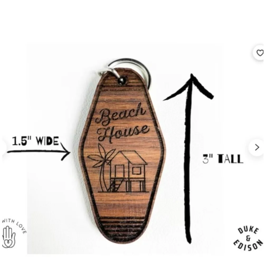 Beech Wood Keychain Blank Multi Tone Solid Timber Rectangular Wood Tag Antique Metal Ring Light Weight Wood Key Ring Blank
