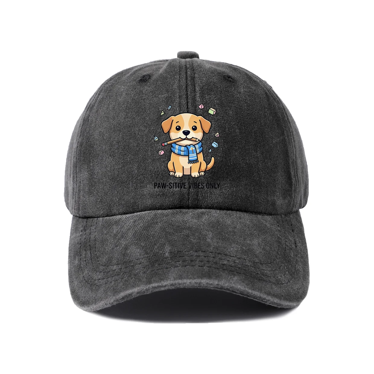 Vintage Washed Baseball Cap with Pawsitive Vibes Dog Graphic, Adjustable Unisex Dad Hat, Streetwear Gift