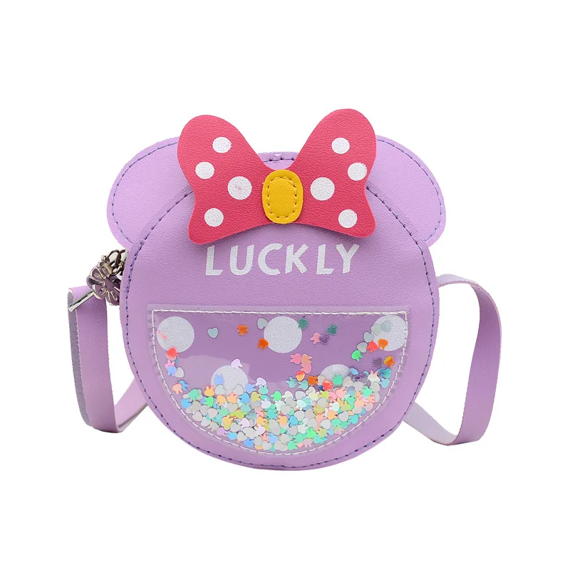 New Children\'s Crossbody Bag Cute Minnie Bow Styling Small Round Bags for Baby Girls Fashion Shoulder Coin Purse Girls Gifts