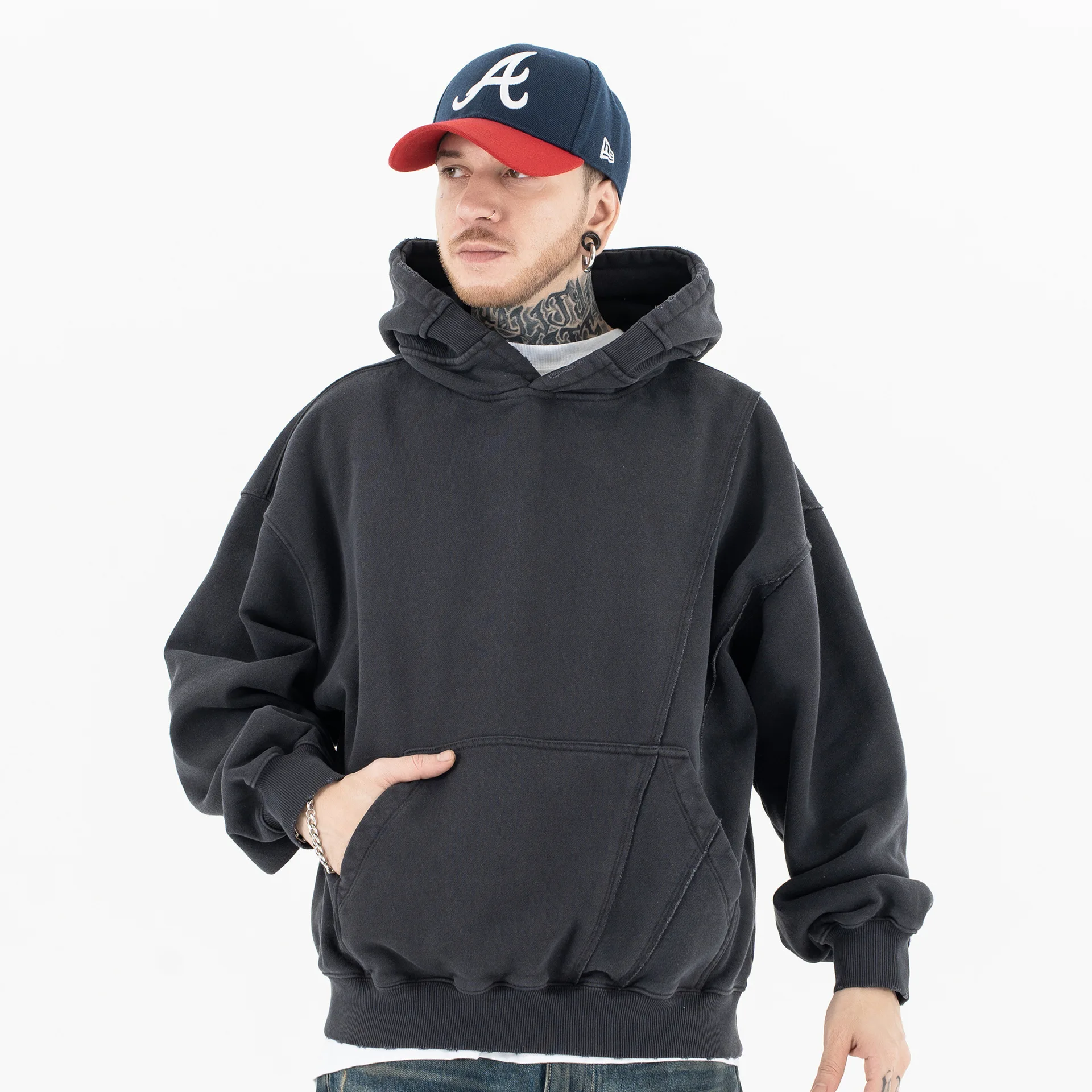

24AW European Trendy Brand High-end Niche Solid Color Versatile and Plush Hooded Sweatshirt for Men High-quality Pullover