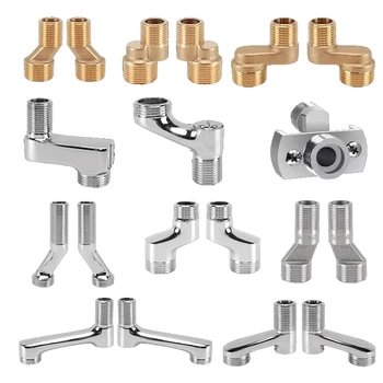 Accessoires voor douchekranen: verlengde en verdikte elleboogbuigen, gebogen buizen en kraanverbindingen voor douchekoppen. De kraan wordt gebogen