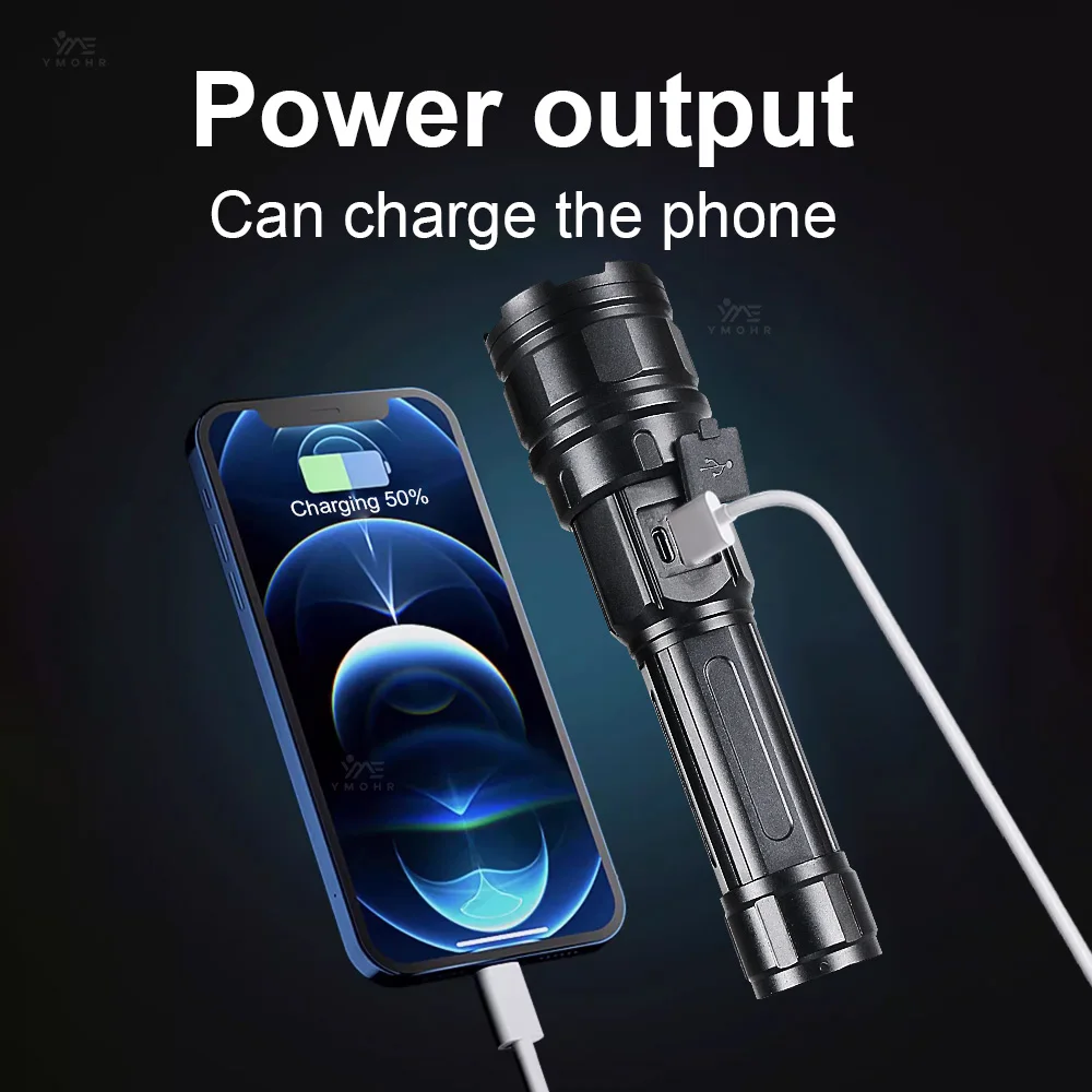 White Laser High Power Flashlight Rechargeable Lamps Zoomable Super Bright Lantern Long Distance Outdoor Emergency Fishing Torch view 4