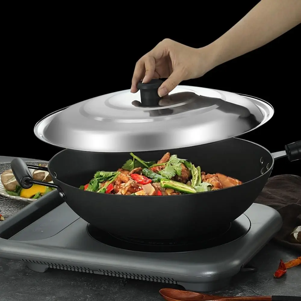 Couvercle de casserole rond en acier inoxydable avec nœud en plastique, couvercle de remplacement, anti-déversement, universel, anti-brûlure, casserole, wok