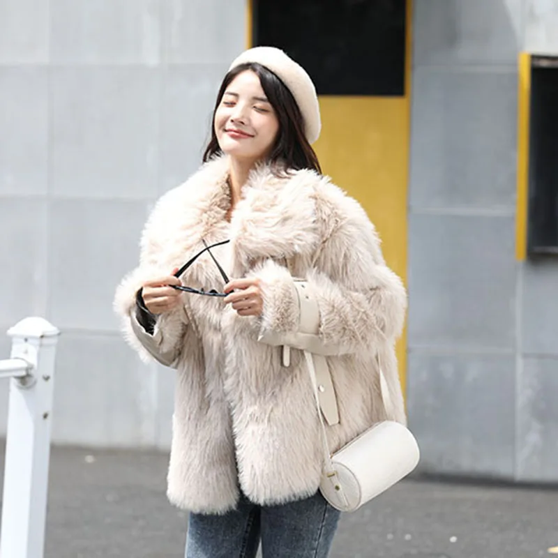 

Imitation Fox Fur Faux Fur Fashion Women 2025 New Thick Winter Fur Coat Faux Fox Fur Coat Lapel Leisure Women Fur Coat For H429