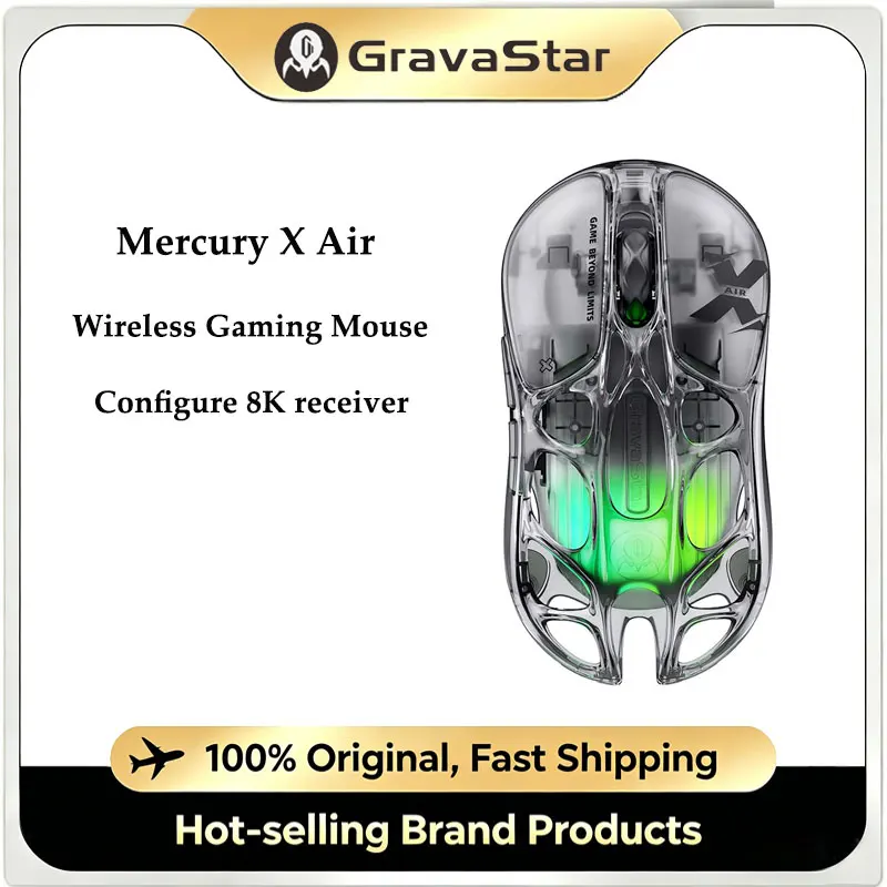 

Original GravaStar X AIR Tri-Mode Gaming Mouse 56g Lightweight Skeleton Design True 8K PAW3950 Sensor RGB Wireless Esports Mouse