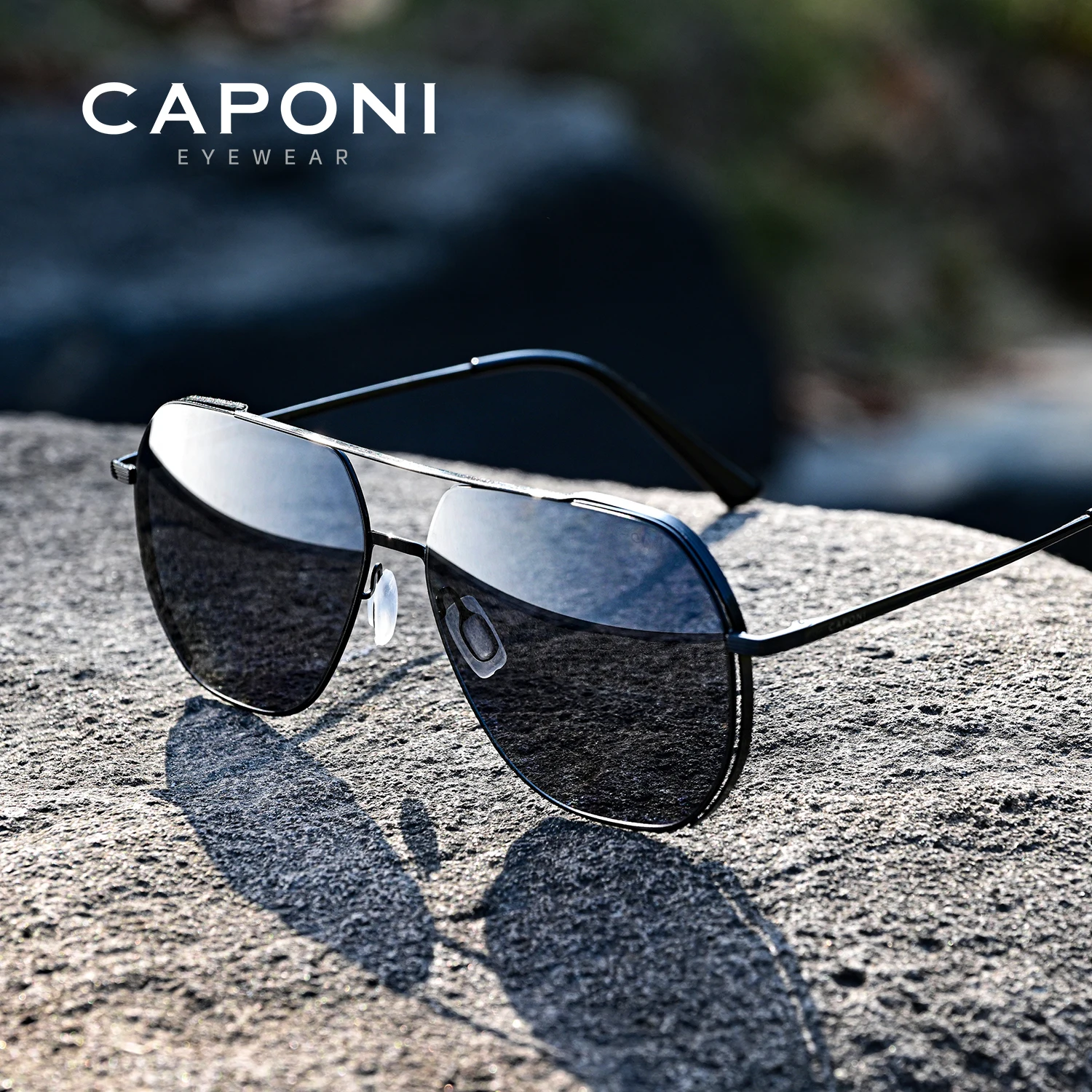 

CAPONI Pilot Aviator поляризационные мужские солнцезащитные очки классические двойные мосты дизайнерские уличные солнцезащитные очки антибликовый черный оттенок CP35707