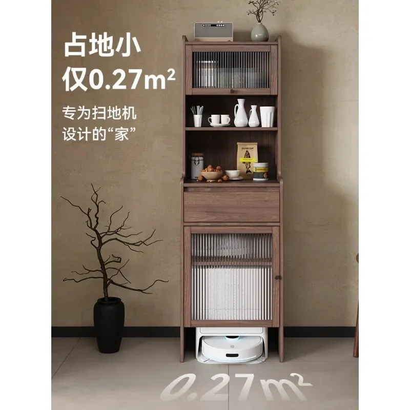 Medieval style dining side cabinet against the wall Integrated sweeping robot Top shelf Solid wood housekeeping locker Base stat