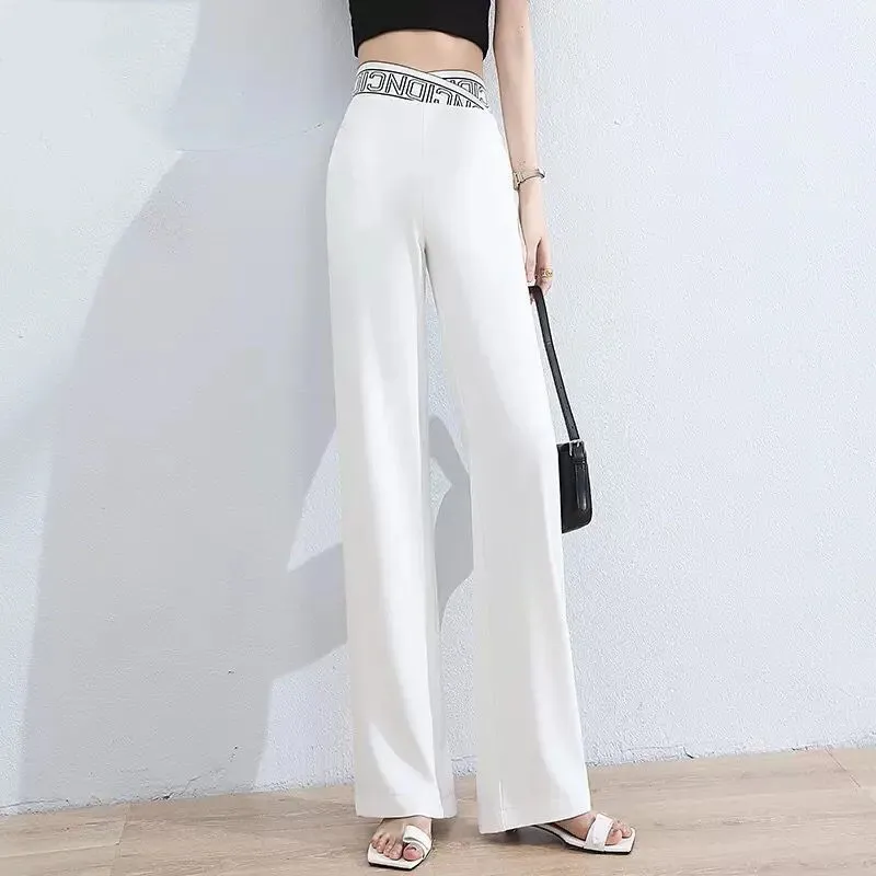 Fashion Women\'s Light Thin Wide Leg Pants High Waist Leisure Female Pants Summer 2022 Thin Sag Thin Mop Straight Trousers