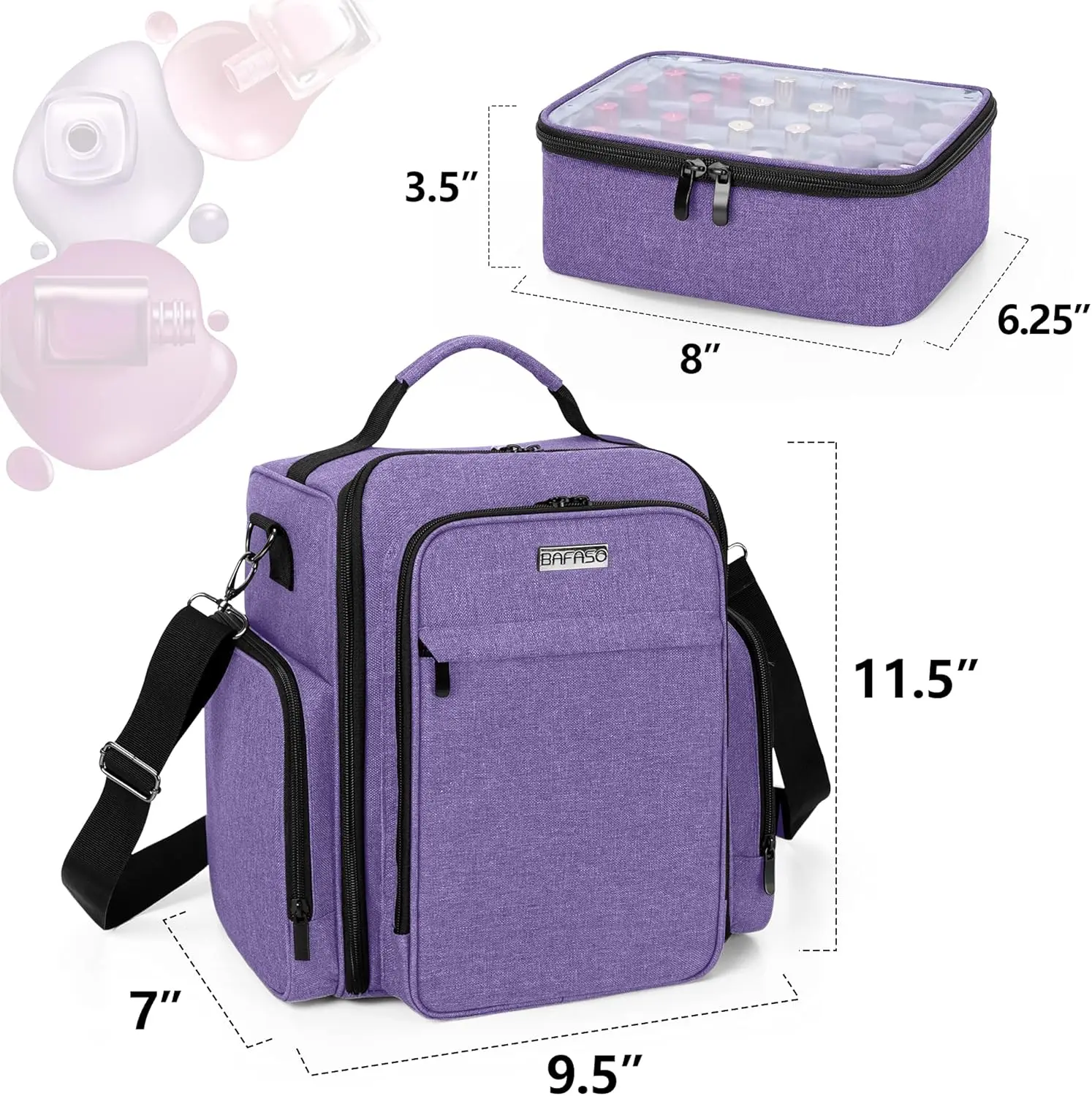 Grande organizer per smalti per unghie può contenere 48 bottiglie e lampada, 2 buste rimovibili, più sezioni di archiviazione - Viola