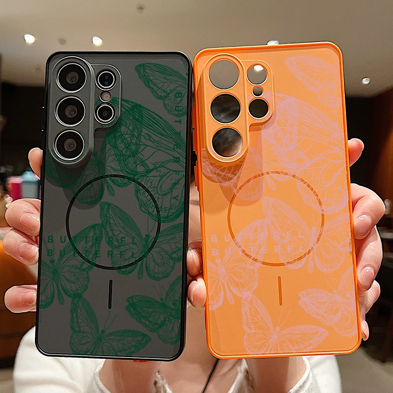 Line Butterfly Pattrn Magnetic Phone Case For Samsung Galaxy S26 S25 S24 S23 Ultra S25 S24 FE A57 A56 A37 A17 A55 A16 A36 Cover