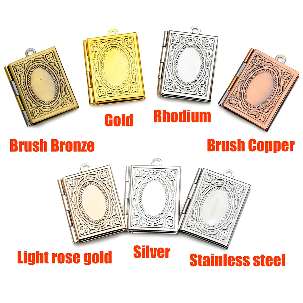 4pcs Books Photo Loclet Box Setting Antique Silver Bronze Rose Gold Color Plated Round Cameo Base Blank Tray