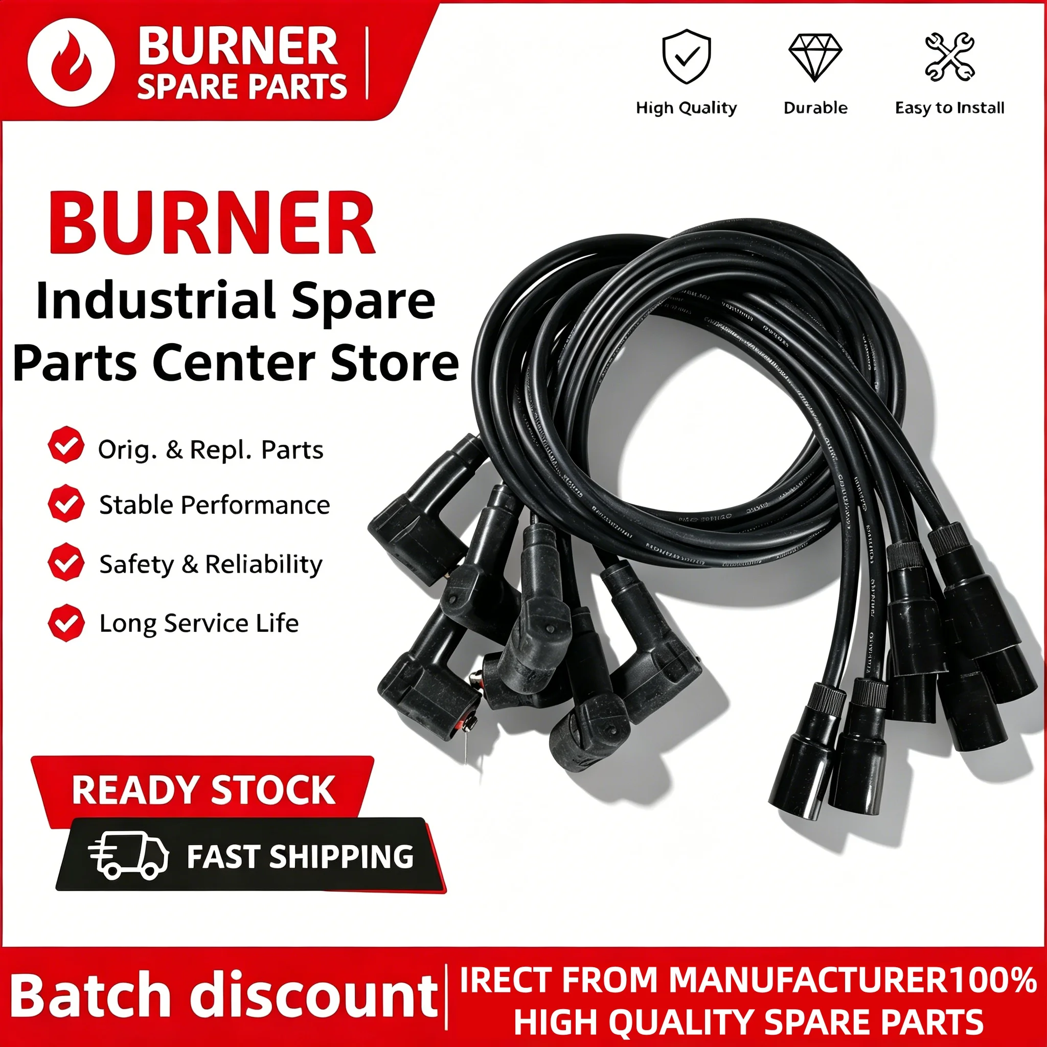 Germany Heat Resistant Silicone Ignition High Voltage Cable MS7Z MS8Z Matching OEM Parts Spark Lead Wire Gas Oil Furnace Kiln Bu