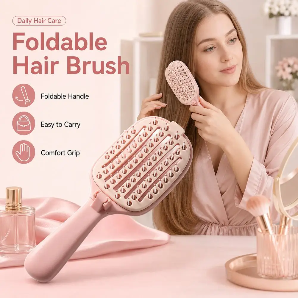 Foldable Hair Brush Quick Dry Hollow Vent Scalp Massage Comb Portable Travel Styling Brush