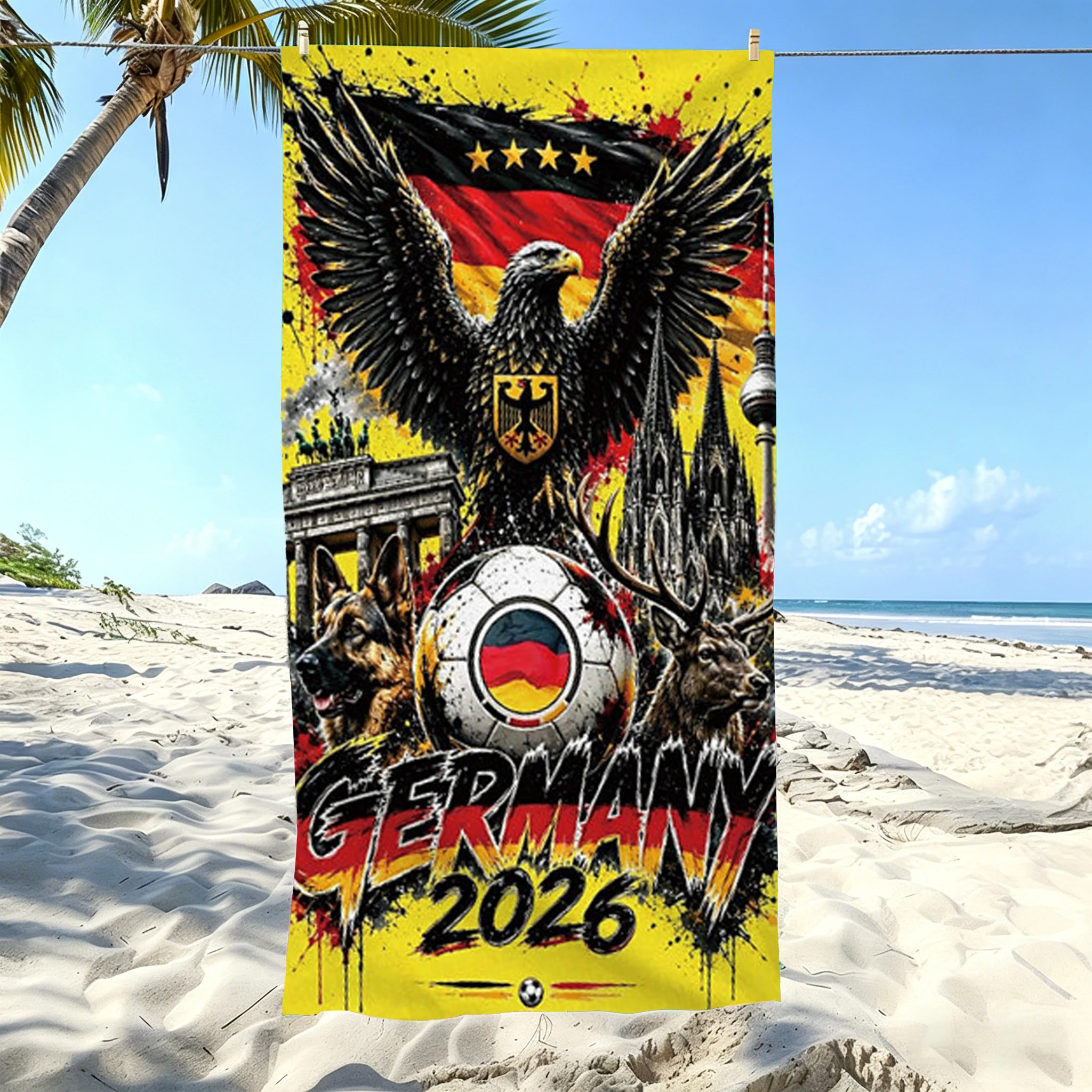 Germany 2026 National Eagle Flag Soccer Ball Beach Towel Microfiber Quick Dry Bath Towel For Pool Beach Travel Germany Supporter