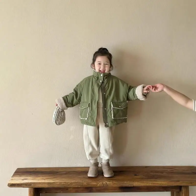 

2025 Girls' Autumn Winter Warmth Coat Iamb's Wool Jacket Pure Color Tops New Fashion Thicken Coat Children Clothes Comfortable