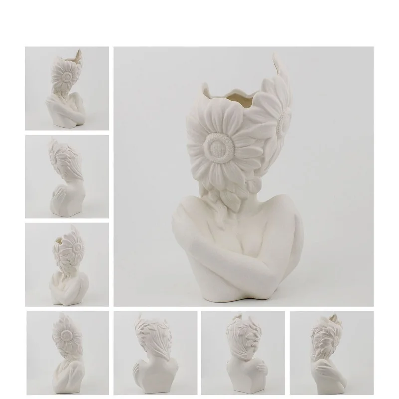 2024 Nordic high-end creative avatar, ceramic vase decoration, white abstract decoration, home hydroponic flower dryer