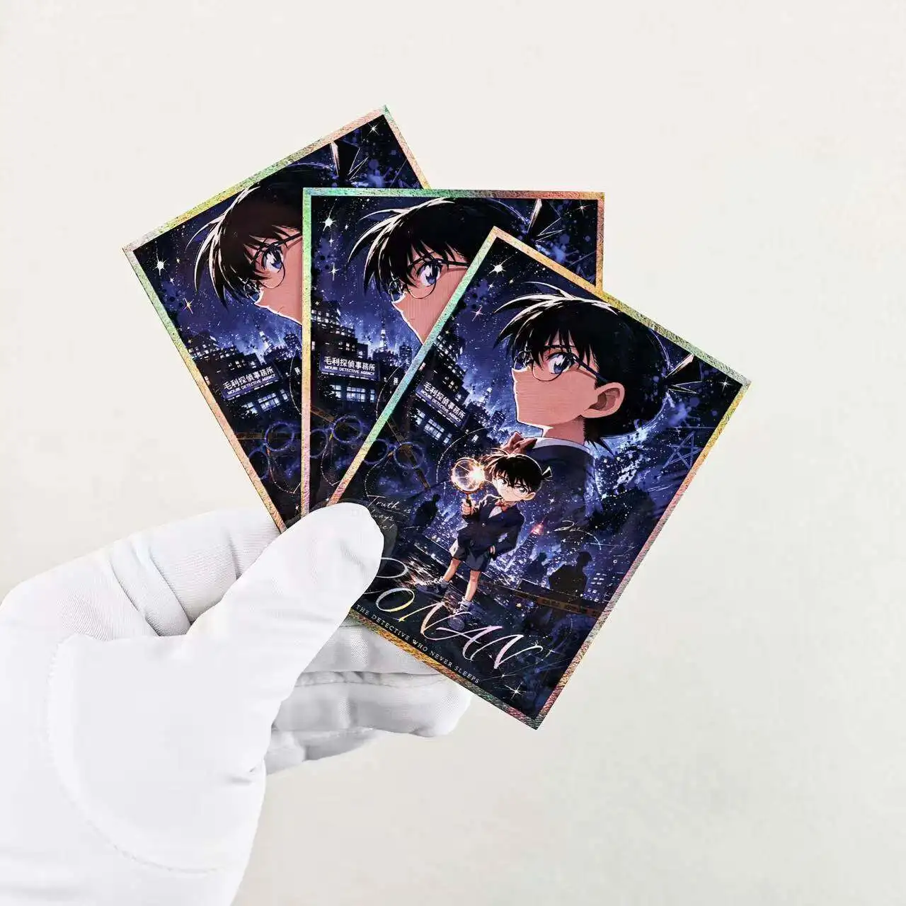 

60pcs/set Detective Conan Laser Flash Edogawa Conan Kaito Kiddiy Board Game Card Case 67x92mm Collection Card Protective Case
