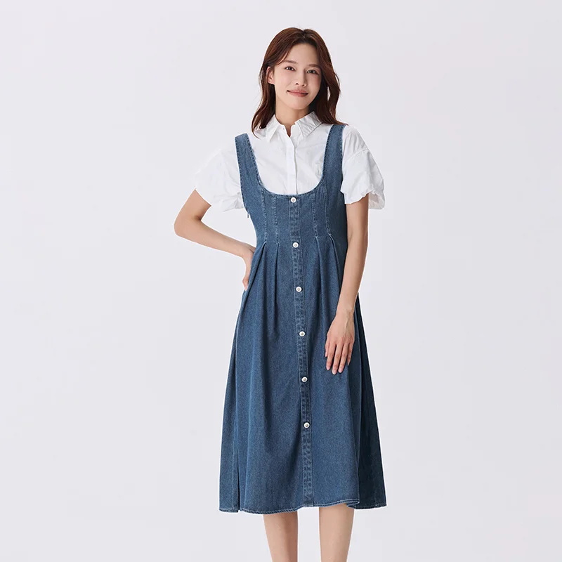 Semir Denim Dress Women U-Neck Slimming Retro Style Wszechstronna letnia słona modna talia rozkloszowana sukienka na ramiączkach